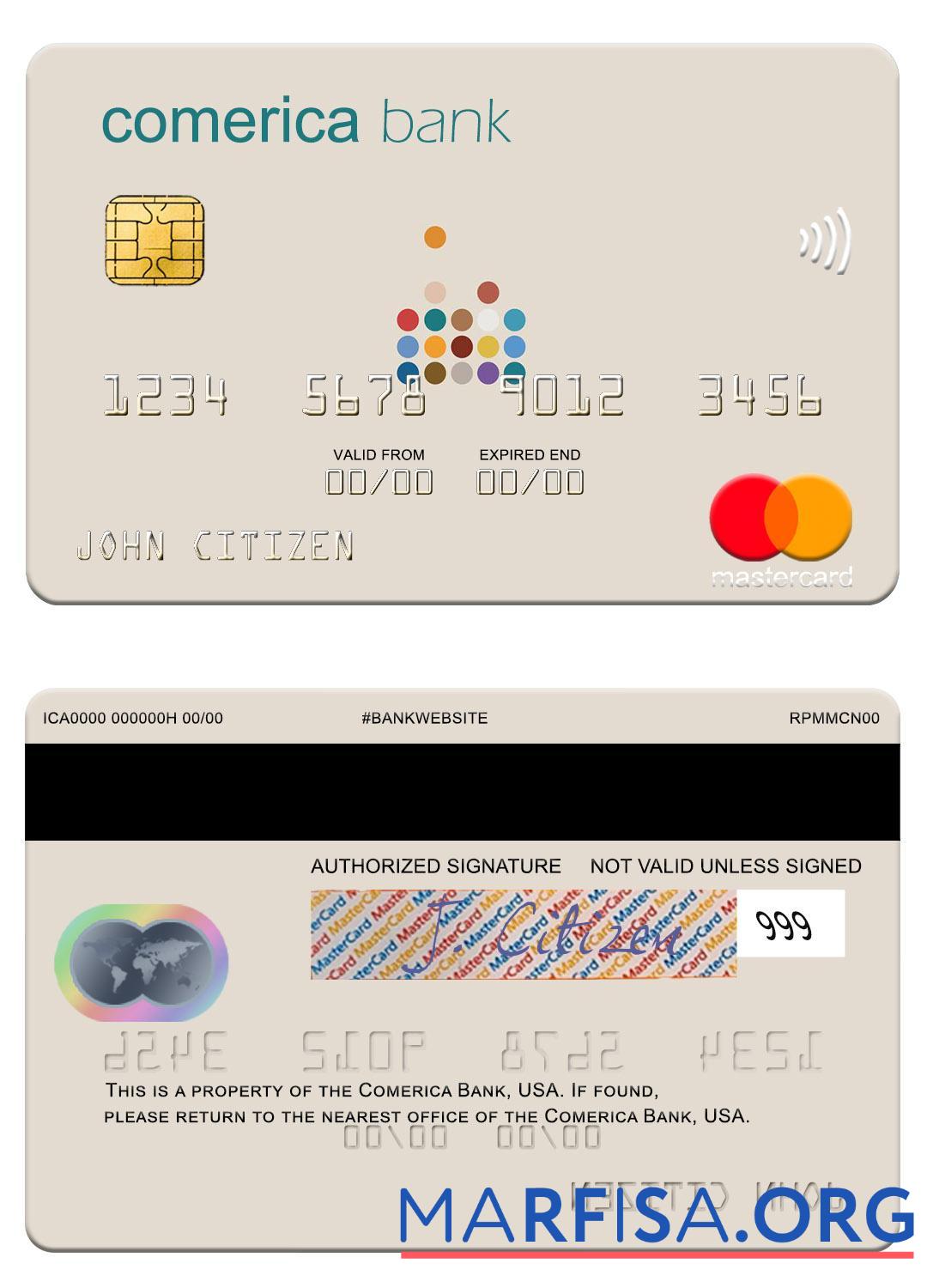 Downloadable USA Comerica Bank mastercard download for verification